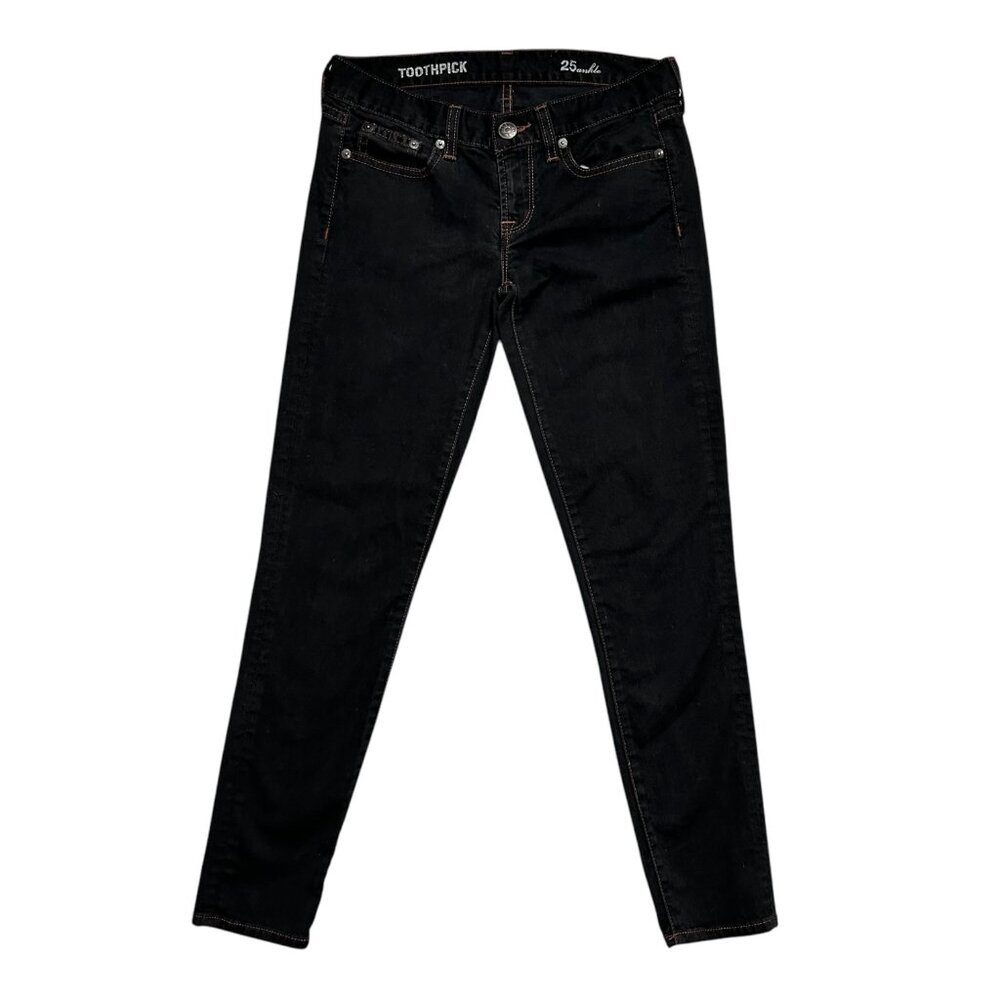 J Crew Toothpick Ankle Jeans Women’s 25 Black Contrast Stitch Denim Resin Skinny